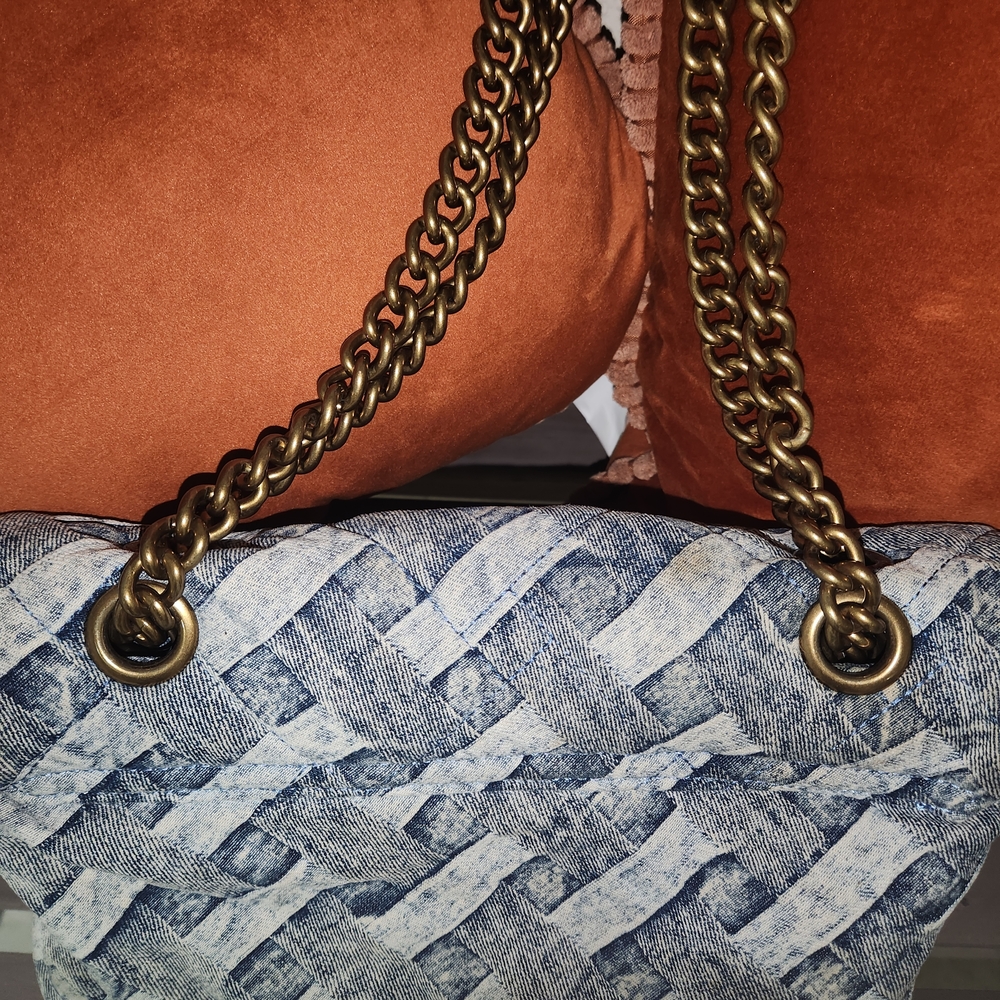 Kurt Geiger Denim Woven Tote with Chain Strap - Picture 8 of 9